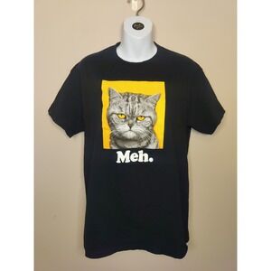 DOM Men Black Yellow Meh Humor Cat Theme Cotton Shortsleeve T-shirt Size‎ M